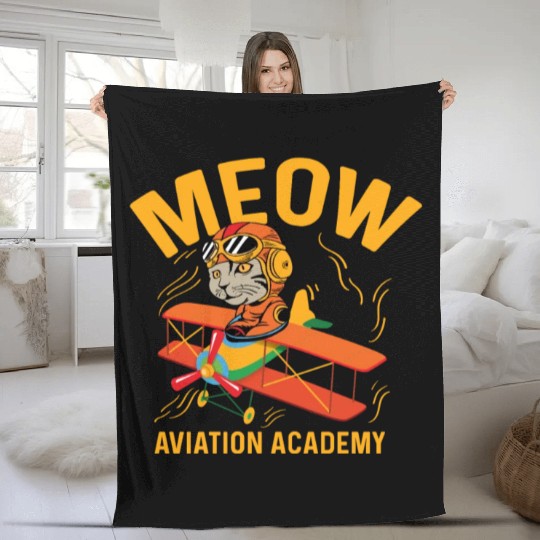 Meow Aviation Academy Co-Pilot Gift Fleece Blankets