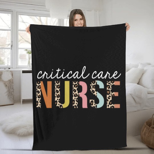 Critical-Care Nurse Colorful Leopard Print Funny Fleece Blankets