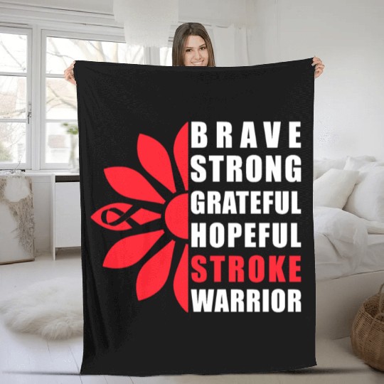 Stroke Awareness Brave Strong Grateful Stroke Fleece Blankets
