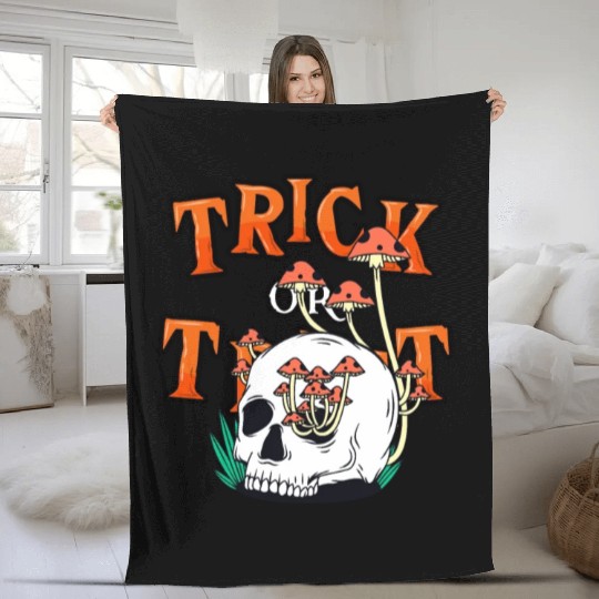 Trick or Treat People With Kindness Skeleton Hallo Fleece Blankets