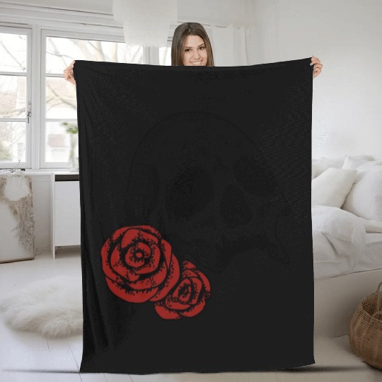 Skull with red Roses | Skull | Bones | Halloween Fleece Blankets