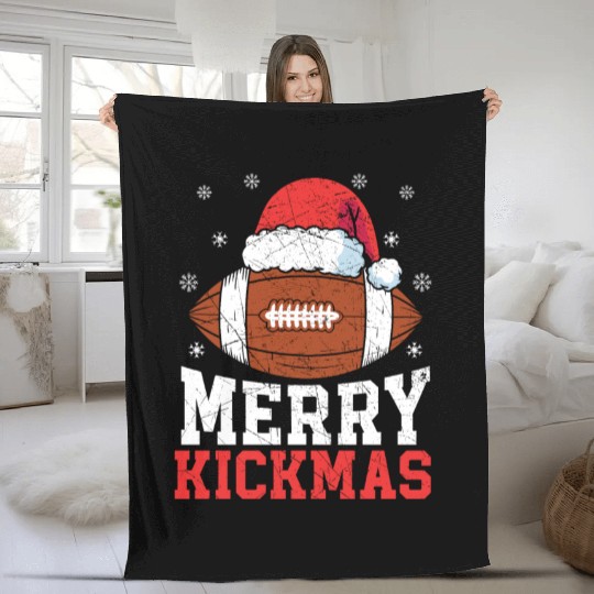 Merry Kickmas Sport Lover Merry Xmas Christmas Day Fleece Blankets