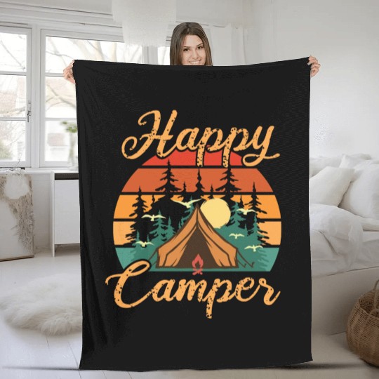 Camping love nature backpack camp with tent Fleece Blankets