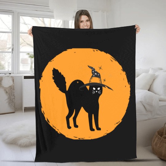 black cat best Halloween scary Fleece Blankets for Women