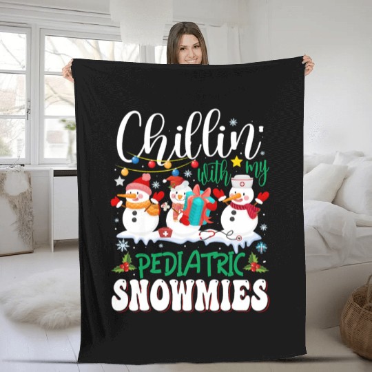 Chillin With My Pediatric Snowmies Christmas Light Fleece Blankets