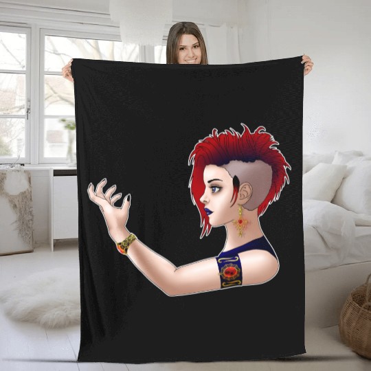 Goth Punk Girl with a white frame Fleece Blankets