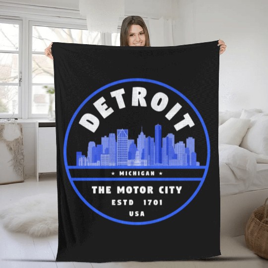 Detroit Skyline Badge Fleece Blankets