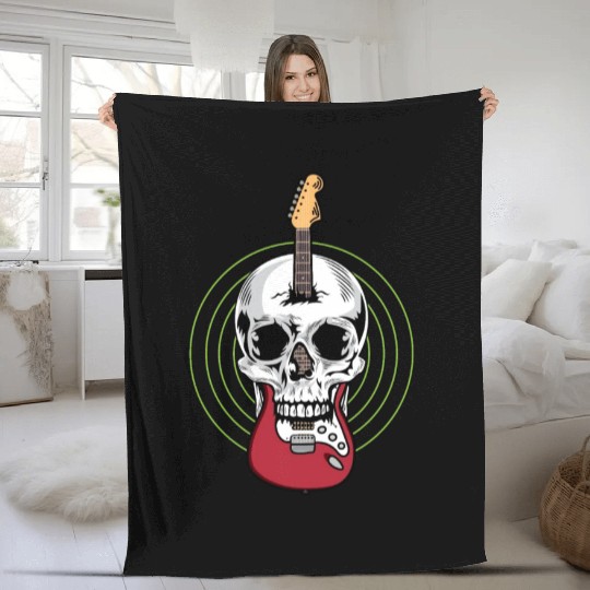 Skull and Guitar Singer or Musician Gift Fleece Blankets