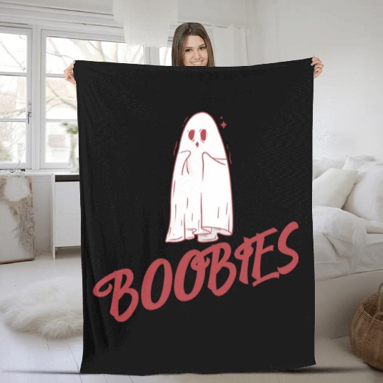 Surprised ghost loves boobies, Boo halloween Fleece Blankets