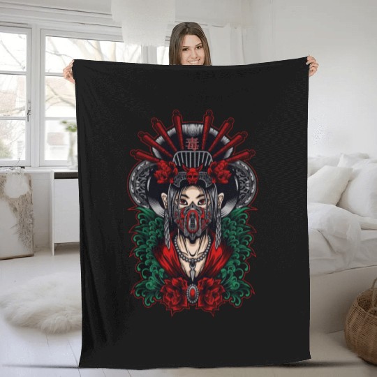Toxic Geisha Gasmask Woman Warrior Fighter slayer Fleece Blankets