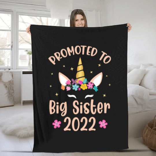 Promoted To Big Sister 2022 Unicorn Fleece Blankets