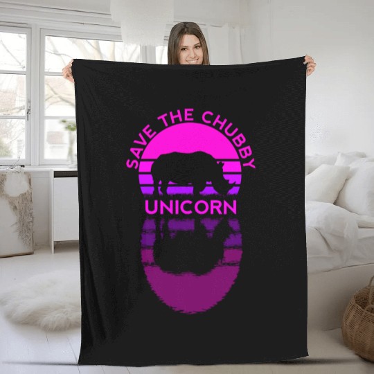 Save The Chubby Unicorn Rhino Retro Colors Fleece Blankets