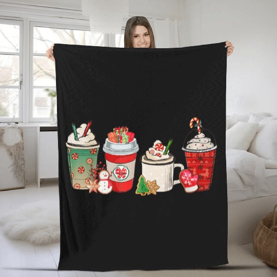 Merry Christmas Coffee Snowman Latte Peppermint Fleece Blankets