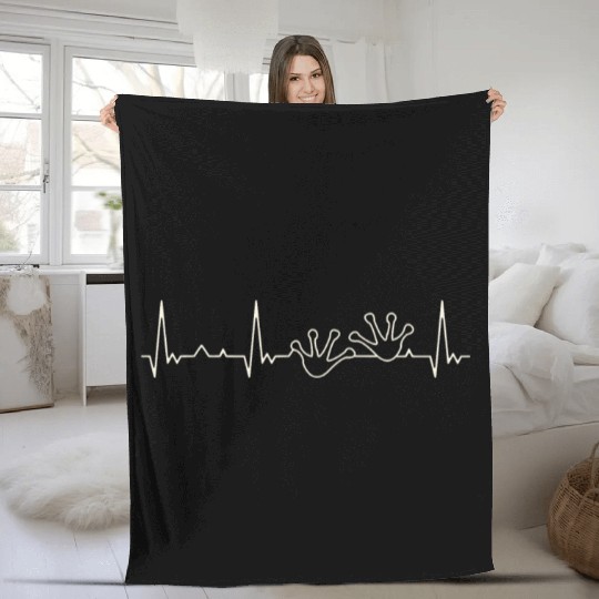 Frog Footprint Tracks. Heart. Love. EKG. Pulse. Fleece Blankets