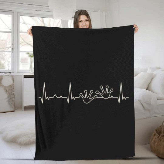 Frog Footprint Tracks. Heart. Love. EKG. Pulse. Fleece Blankets