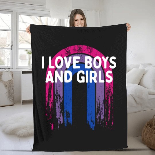 I Love Boys and Girls Bisexual LGBTQ Bi Pride Gay Fleece Blankets