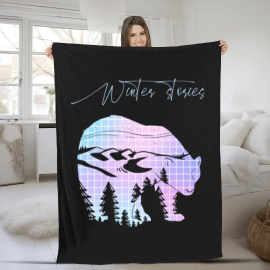 Winter stories Bear Trees Pastel Rainbow Fleece Blankets