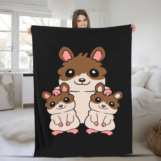 2 kids hamster family Fleece Blankets