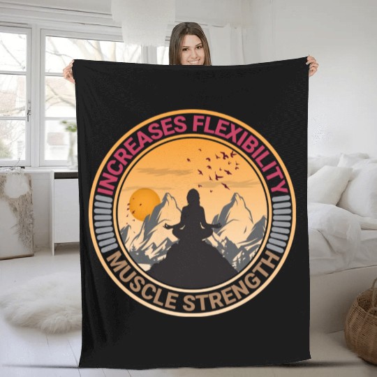 yoga on mountain Fleece Blankets