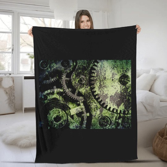 Clock Mechanism Copper Oxide Steampunk Abstract Fleece Blankets