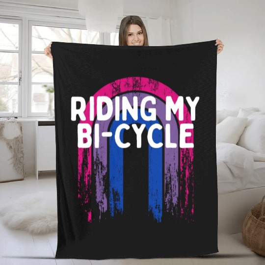 Riding My Bi-Cycle Bisexual LGBTQ Bi Pride LGBT Fleece Blankets