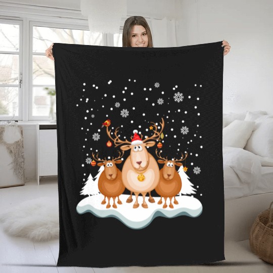 Funny Reindeer Red Nose Santa Snowflake Fleece Blankets