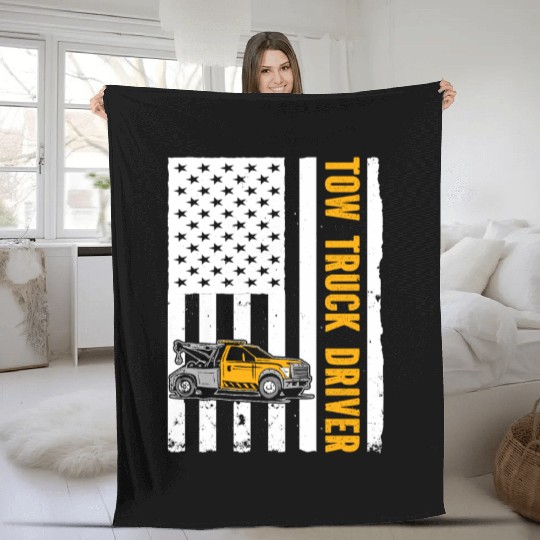 US Flag Tow Truck Driver Fleece Blankets