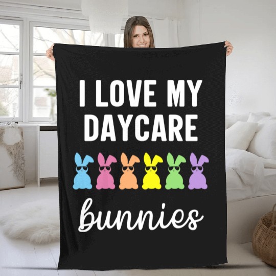 I Love My Daycare Bunnies Cute Teacher Easter Day Fleece Blankets