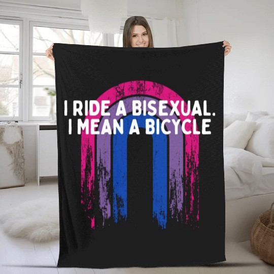 I Ride a Bisexual Bicycle Bi Pun Bi Pride Joke Fleece Blankets