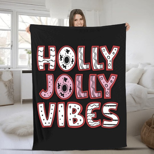 Holly jolly vibes Fleece Blankets