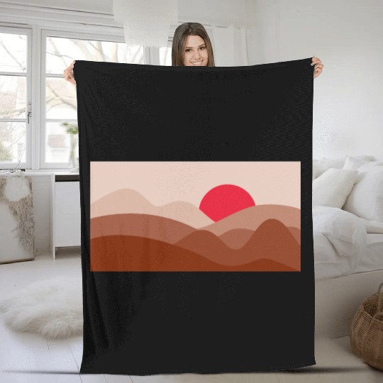 Minimalist Sun Brick Red Fleece Blankets