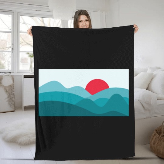 Minimalist Sun Teal Blue Fleece Blankets