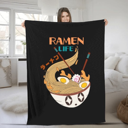 Ramen Mushroom Crossword-japanese noodles Fleece Blankets