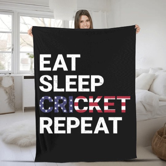 Eat Sleep Cricket Repeat USA Flag Sports Gift Fleece Blankets