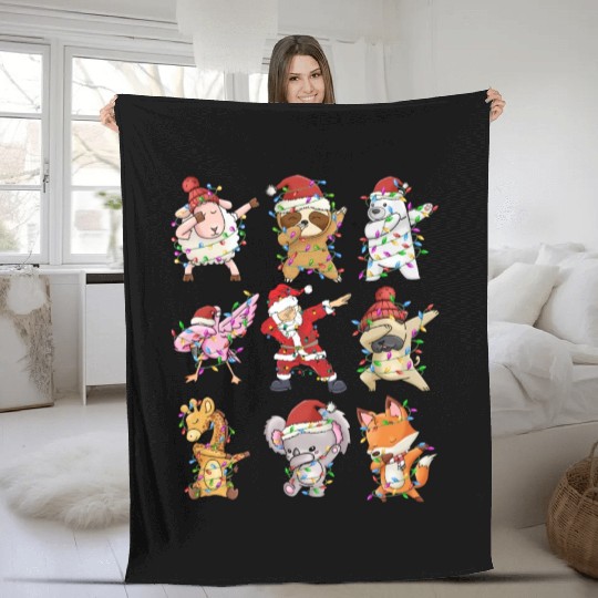 Dabbing Santa Animal Friends Christmas Kids Boys Fleece Blankets