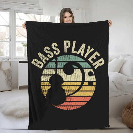 Bass Guitar Player Vintage Bass Clef Bassist Gift Fleece Blankets