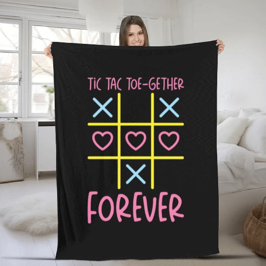 Valentines Kids Family Tic Tac Toe game Fleece Blankets