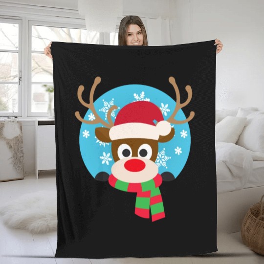 Cute Rudolph Red-Nosed Reindeer Christmas Design Fleece Blankets