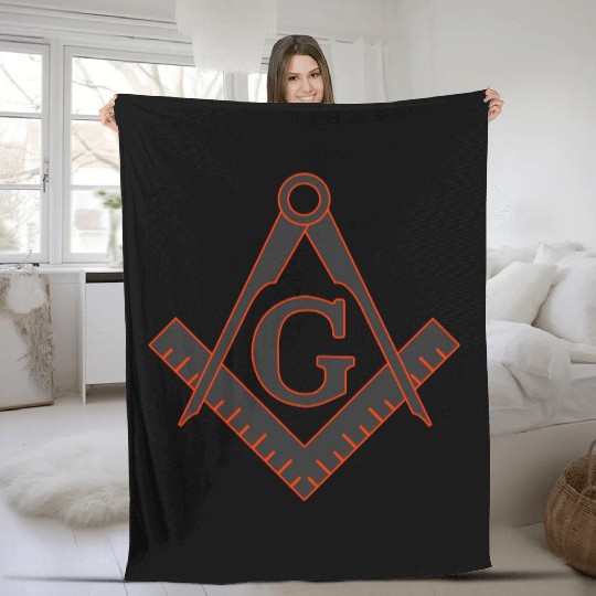 FREEMASON SQUARE COMPASSES combi grey orange Fleece Blankets