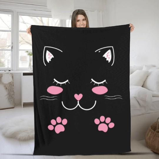 Adorable cat face Fleece Blankets