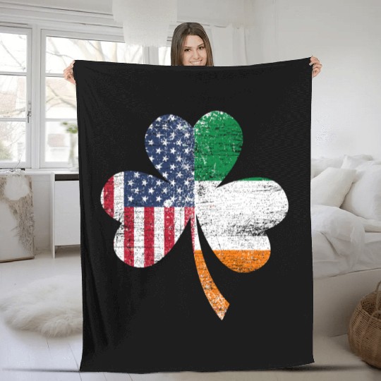 Shamrock Usa Flag Irish Ireland Fleece Blankets