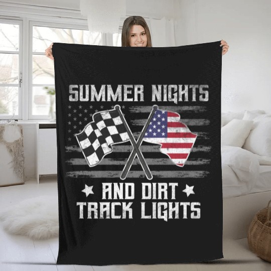 Summer Funny Nights Dirt Track Lights Racing Motoc Fleece Blankets