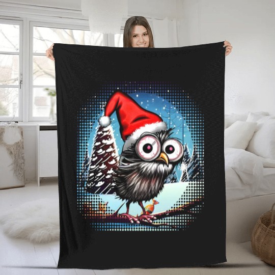 Christmas Owl With Santa Hat Owls Christmas Gift Fleece Blankets
