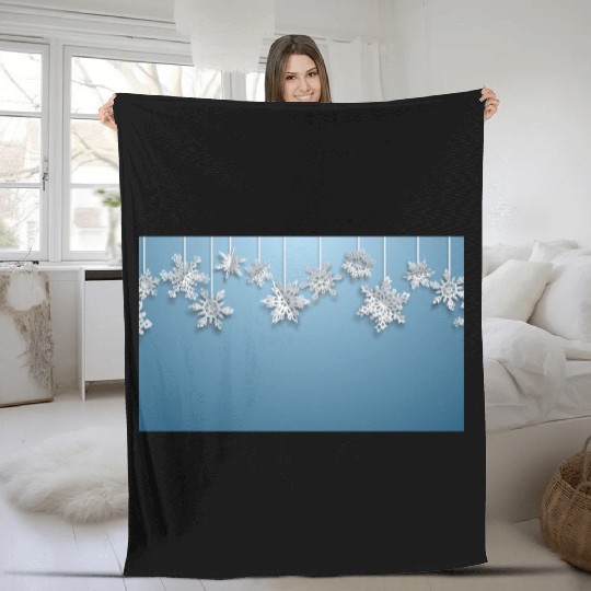 Elegant Hanging Snowflakes Light Blue Fleece Blankets