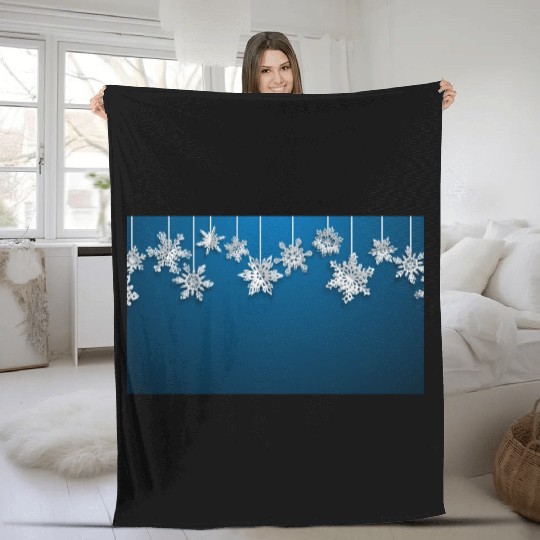 Elegant Hanging Snowflakes Navy Blue Fleece Blankets