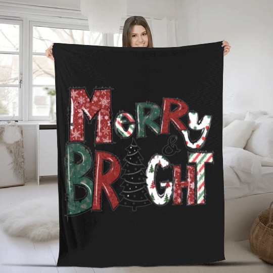 Merry And Bright Fleece Blankets | Merry Christmas 2022