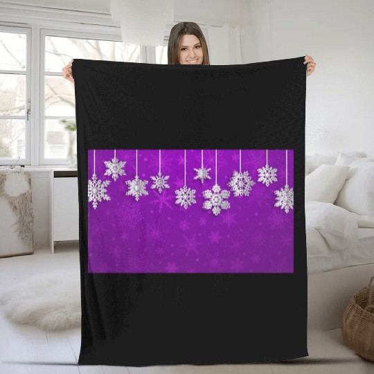 Elegant Hanging Snowflakes Purple Fleece Blankets