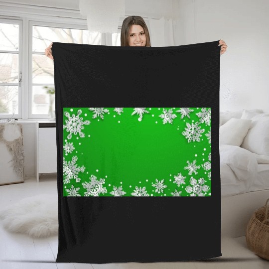 Winter Snowflakes Green White Fleece Blankets
