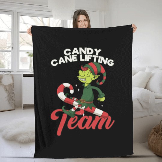 Candy Cane Candy Cane Lifting Team Elf Fleece Blankets