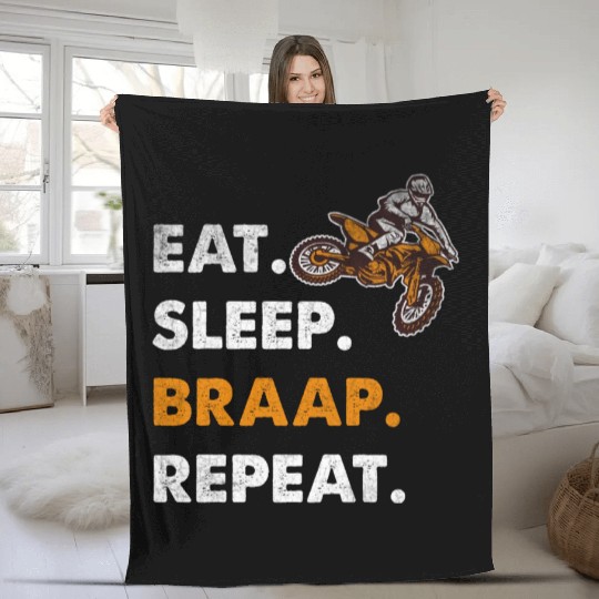 Funny Eat Sleep Braap Repeat Braap Dirt Bike Lover Fleece Blankets